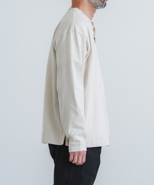 キャピタル　天竺ホワイトBORO ヘンリーロンT quadro tシャツ エメラルド天竺布帛前立てヘンリーネックプルオーバー