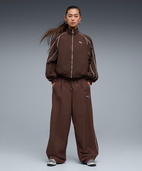 売り切れました！！Puma スポーツパンツ ブラウン PUMA（プーマ） パンツ ウィメンズ T7 パイピング リラックスド