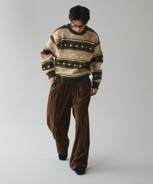 「Adoon plain」 長袖ニット LARGE グリーン メンズ_画像4