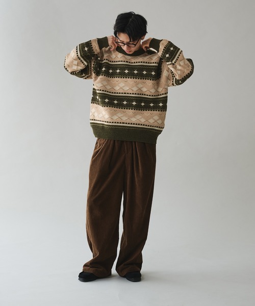 「Adoon plain」 長袖ニット LARGE グリーン メンズ_画像6