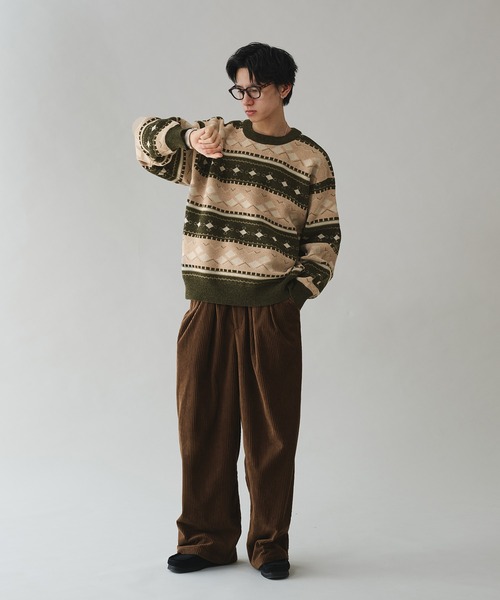 「Adoon plain」 長袖ニット LARGE グリーン メンズ_画像9