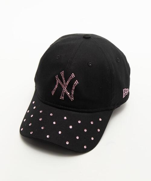 ニューエラ❤WEGOコラボ ブラック ピンクラインストーンキャップ NEW ERA（ニューエラ） キャップ 帽子 ∴WEGO/「WEGO限定デザイン