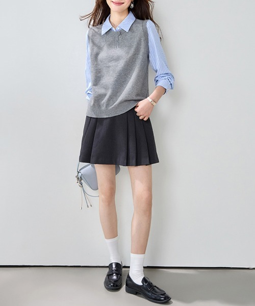 ReRe ブラウス シャツ ストライプシャツレイヤード風トップス