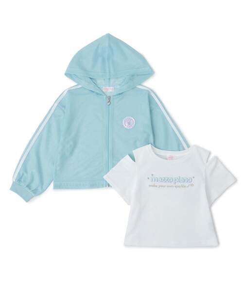 メゾピアノ新品新作タグ付きメッシュZIPパーカ　＆肩開きTシャツセット130 mezzo piano tシャツ メッシュZIPパーカ ＆肩開きTシャツセット「接触