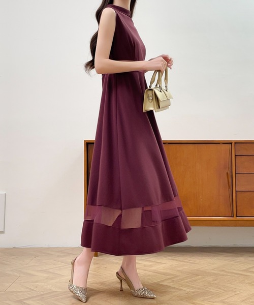 「ABITOKYO」 ノースリーブワンピース M ボルドー レディース_画像5