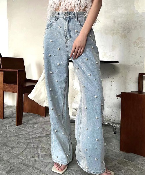 「SHEENA」 デニムパンツ L サックスブルー レディース_画像4