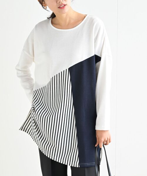 【YOAKE】ミニ裏毛切替チュニック (Black) main image 0