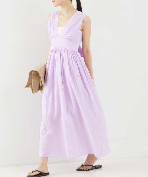 ROUGE VIF Anna ブルー Vネック ロングドレス ウエストリボン ROUGE VIF Anna ブルー Vネック ロングドレス ウエストリボン