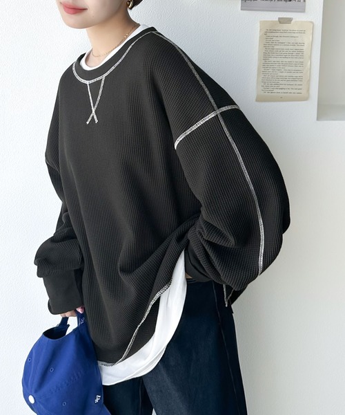 tシャツ 「JaVaジャバ 別注」シンプルなのに格上げ。2way配色ワッフルロンTee レディース | Java | 16