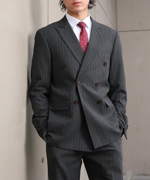 【美品】アルマーニコレツォーニ ストライプダブルスーツ セットアップ グレー54 Cloudstyle セットアップ 「Cloudstyle」ストライプ ダブルブレスト