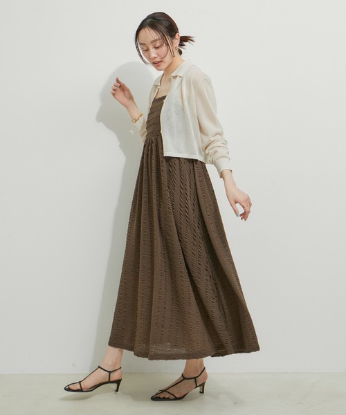 GUESS★LADY'S_ジッパーシャーリングワンピース_2色 CHILD WOMAN ワンピース シャーリングDOTパネルジャガード