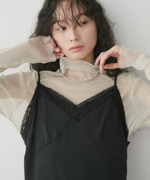 【美品】  MEER. / メーア | NECK SLIT SHEER TOP ネックスリット シアー カットソー | F | ブラック | レディース NECK SLIT SHEER TOP /BLK A514 - MEER.