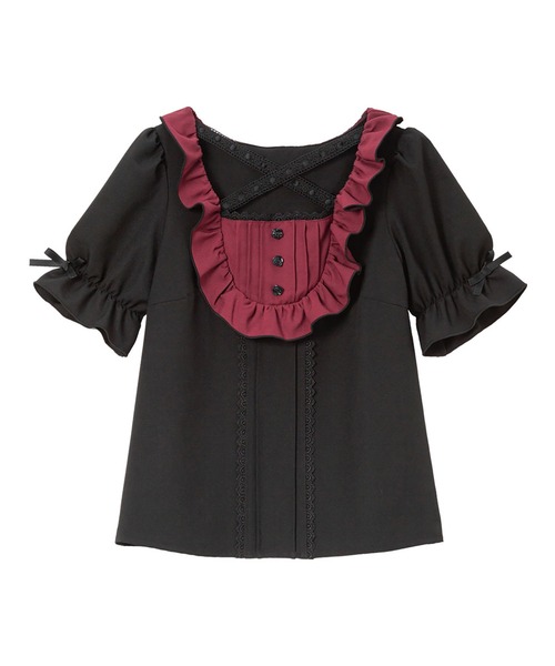 ヴィンテージ　ふんわり袖　レースアップ　ブラウス ブラック　スモック　レッド ヴィンテージ ふんわり袖 レースアップ ブラウス ブラック スモック