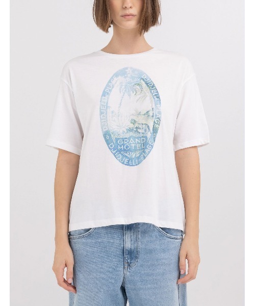 tシャツ ビーチプリントボクシーフィットTシャツ レディース