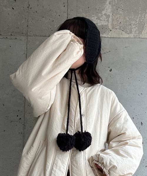 耳当て イヤーマフ ぽんぽん付きニットイヤーマフ レディース