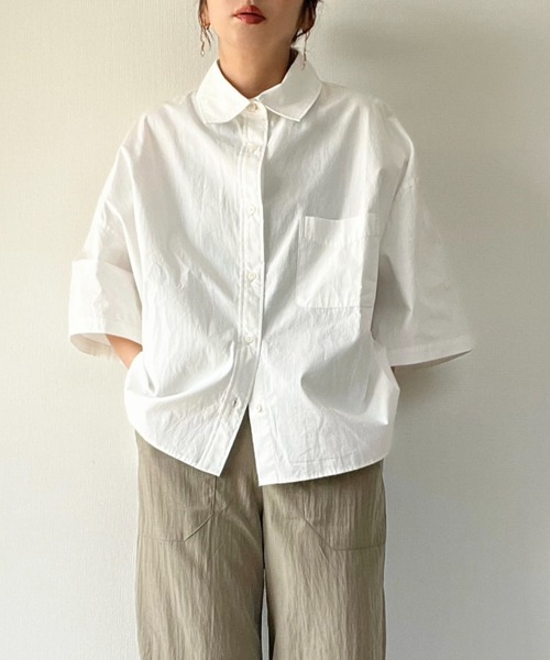 LBC ブラウス シャツ タイプライター半袖BOXシャツ レディース