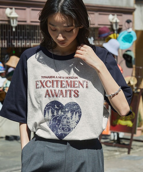 MONO-MART tシャツ グラフィックアソートプリント ラグラン半袖T