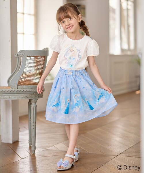 anyFAM 【ディズニープリンセス】アート Tシャツ&総柄スカート 130新品 any FAM｜【ディズニープリンセス/フローズン】総柄 スカート