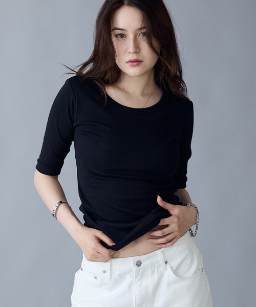 tシャツ 「WEB先行予約」「MILLER/ミラー」 別注 配色 パネルリブ ボートネックTシャツ レディース Robert P. Miller tシャツ R.P.miller/ミラー Panel ribbed Q/S
