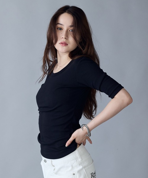 tシャツ R.P.miller/ミラー PANELRIB polo S/S tee Tシャツ レディース Robert P. Miller tシャツ R.P.miller/ミラー パネルリブH/S 5分