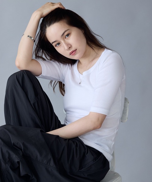 tシャツ R.P.miller/ミラー PANELRIB polo S/S tee Tシャツ レディース Robert P. Miller tシャツ R.P.miller/ミラー パネルリブH/S 5分