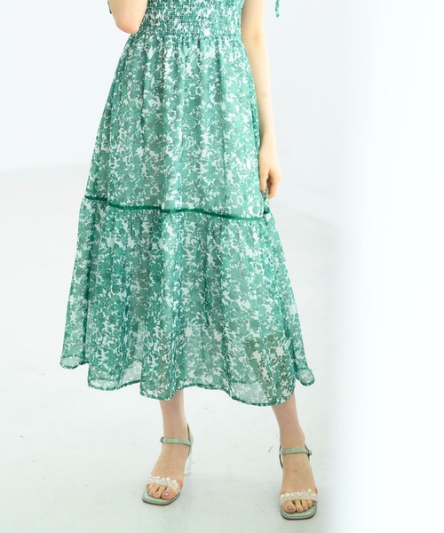 MISCH MASCH♡ウエストリボンフラワープリントワンピース MISCH MASCH♡ウエストリボンが可愛いフラワープリントフレア
