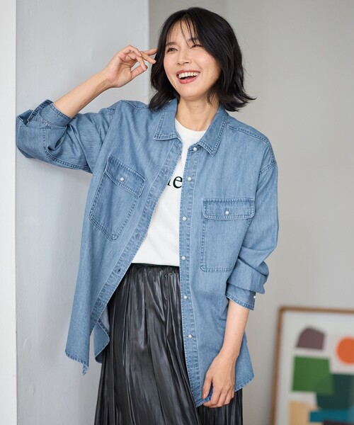 ANY（エニィ） ブラウス シャツ 「洗濯機可」パールボタンデニムシャツ