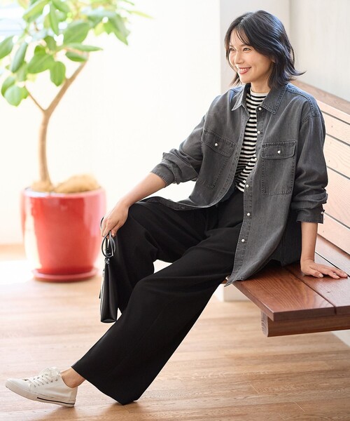 極美品✨️25AW　￥6.6万　チノ　ブラウジング パール ボタン デニムシャツ QTUME クチューム デニムシャツ 25005 レディース 長袖 パールボタン