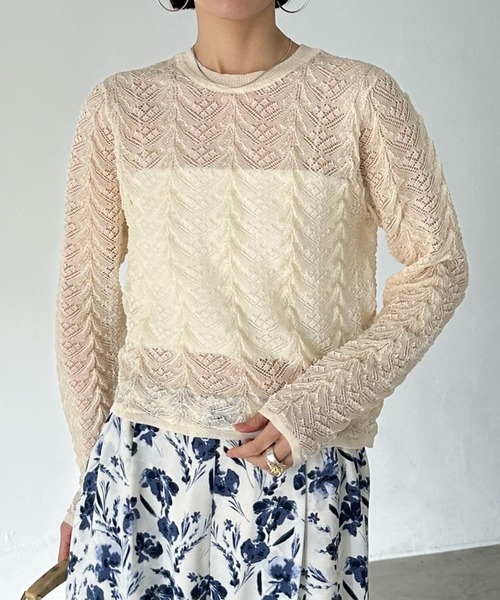 FOXEY Tangerin ハイゲージニットプルオーバー 透かしロゴ DOUX ARCHIVES（ドゥアルシーヴ） ニット セーター ハイゲージ透かし柄