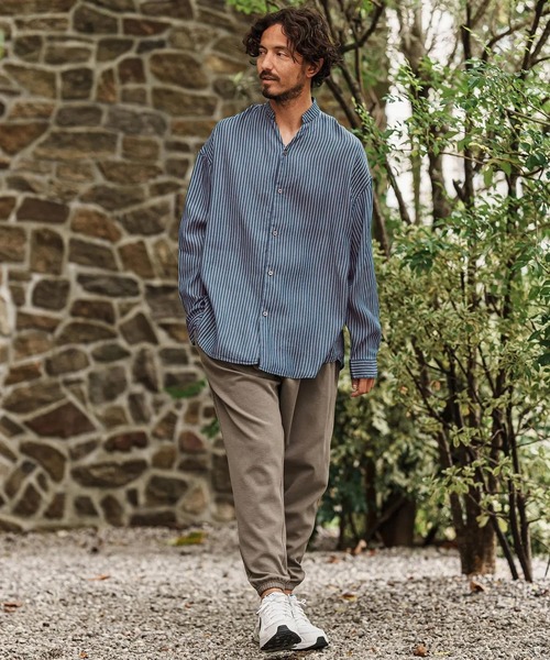 CAMBIO シャツ ms5912- Silky Stripe Denim Skipper Band Collar