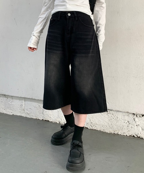 lilful ジーンズ デニム デニムパンツ ウォッシュ加工 バギーハーフ