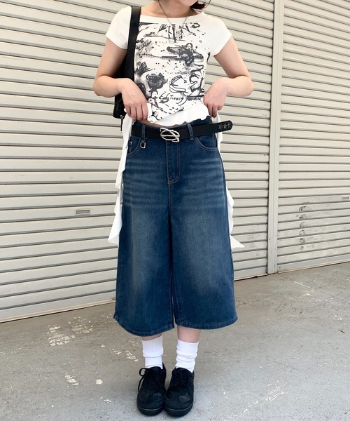 lilful ジーンズ デニム デニムパンツ ウォッシュ加工 バギーハーフ