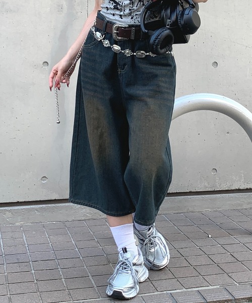 lilful ハーフパンツ ワイドパンツ ジーンズ デニム デニムパンツ