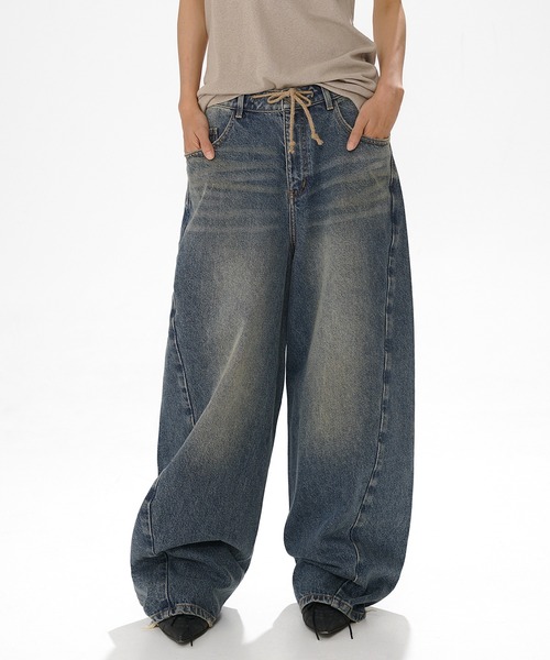 MASONPRINCE ジーンズ ルーズフィット 裾ダメージ デニムパンツ