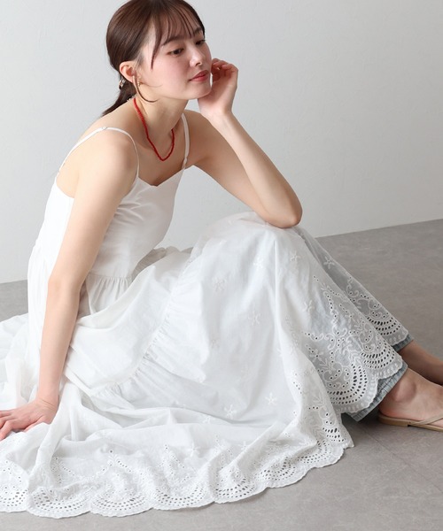 BLUEEAST ワンピース コットンレースキャミワンピース