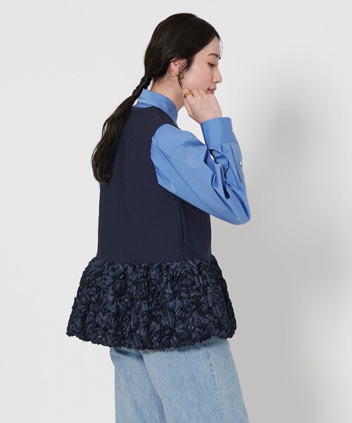 国際宅急便発送! MM The Cube テクニカルショートジレ JSOFT 2色 UNITED ARROWS ベスト ジレ フラワー サテン コンビ レディース