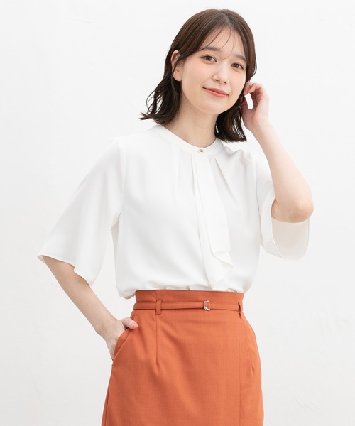 ブラウス シャツ フロント ライン 5分袖 TEEブラウス レディース ブラウス レディース 5分袖 シャツ シャツブラウス バルーン