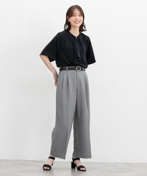 ブラウス シャツ ホソボウタイ 5分袖 ブラウス レディース Honeys ブラウス シャツ 5分袖ボウタイブラウス レディース