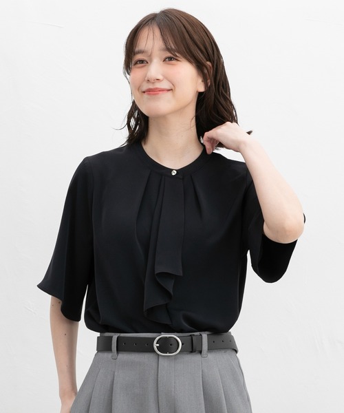 ブラウス シャツ ホソボウタイ 5分袖 ブラウス レディース Honeys ブラウス シャツ 5分袖ボウタイブラウス レディース
