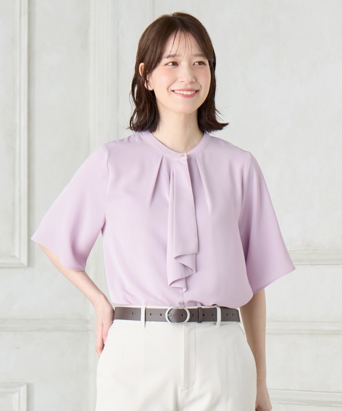 Honeys ブラウス シャツ 5分袖ボウタイブラウス レディース
