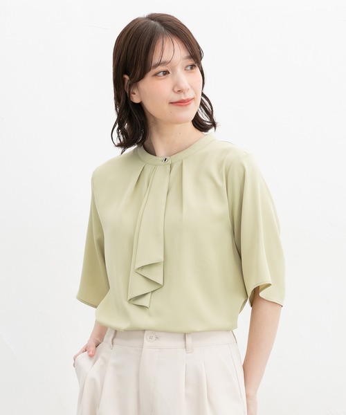 ブラウス シャツ ホソボウタイ 5分袖 ブラウス レディース Honeys ブラウス シャツ 5分袖ボウタイブラウス レディース