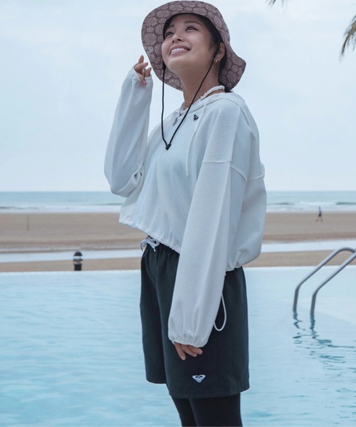 新品 ROXYラッシュガード Lサイズ レジャー アウトドア プール 旅行 ROXY ラッシュガード SEASIDE BLUE /ロキシーワッフルジップ