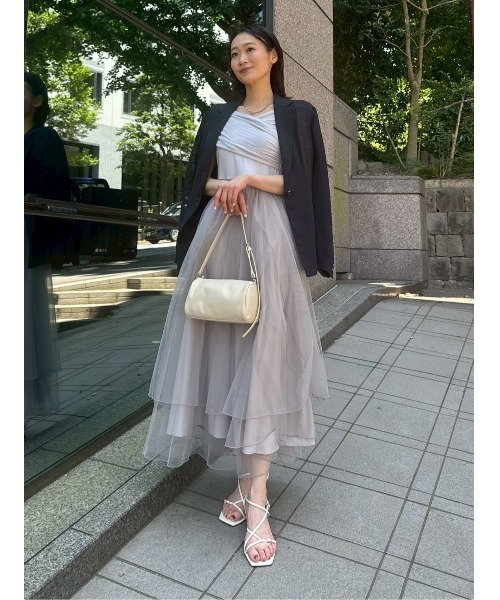 FRAY ID チュール ワンピース オフショルカットソーコンビチュールワンピース(マキシ・ロング