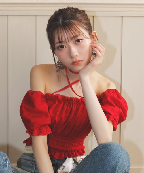 ブラウス シャツ 「AKB48 千葉恵里さん着用」メニーウェイシャーリングショートブラウス 夏服 半袖 レディース