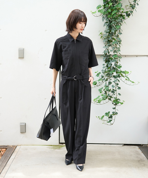黒のシンプルオールインワン 半袖 Rouge vif（ルージュ ヴィフ） オールインワン 半袖オールインワン
