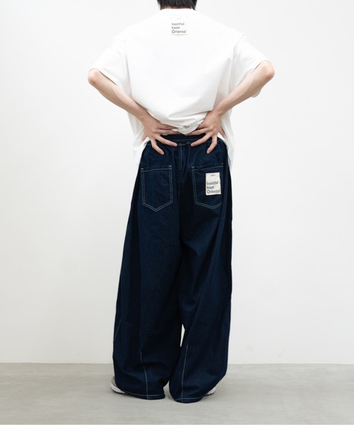 【美品】プランテーション　イージー デニム ワイド コクーン パンツ インディゴ 美品】プランテーション イージー デニム ワイド コクーン
