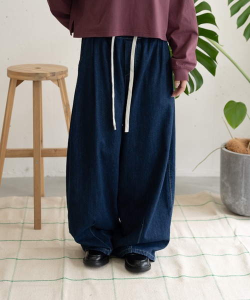 【美品】プランテーション　イージー デニム ワイド コクーン パンツ インディゴ 楽天市場】パンツ ボトムス レディース コクーン ワイド