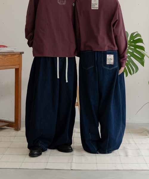 【美品】プランテーション　イージー デニム ワイド コクーン パンツ インディゴ 美品】プランテーション イージー デニム ワイド コクーン