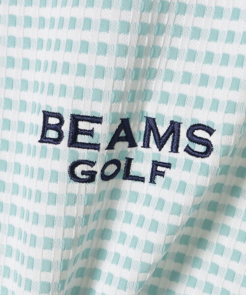 幾何学ジャカード モックネックシャツ BEAMS GOLF (美品) BEAMS GOLF ORANGE LABE幾何学ジャカードモックネックシャツ