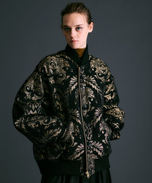 NOISEMAKER　花柄ジャガードオーバーサイズブルゾン　ブラック✕イエロー NOISEMAKER 花柄ジャガードオーバーサイズブルゾン ブラック✕イエロー